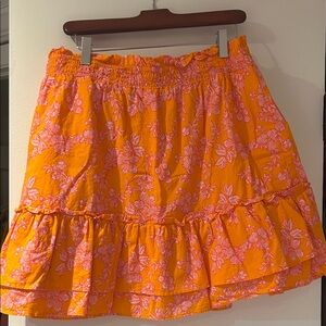 J. Crew Orange and Pink Floral A-Line Skirt